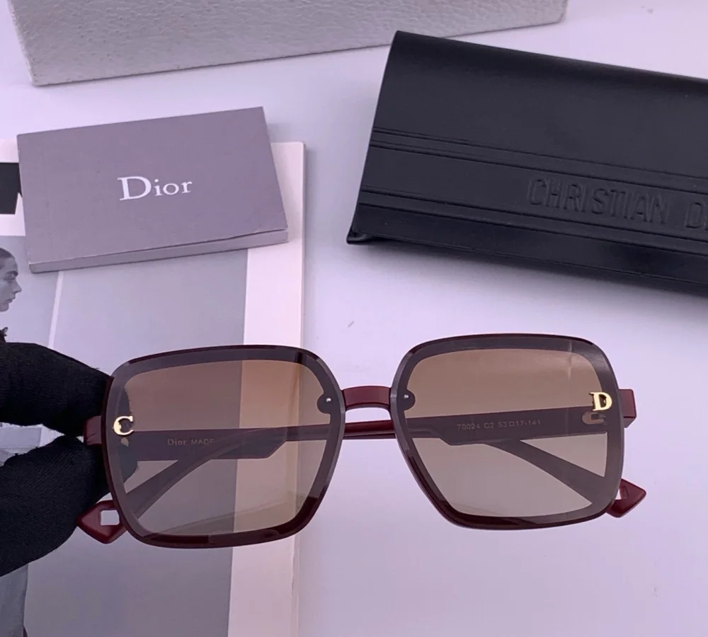 Dior Burgundy Square Frame Sunglasses with Logo Detail